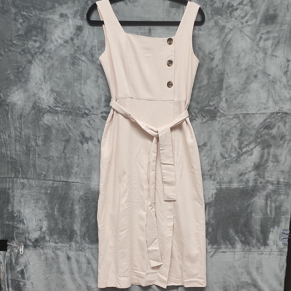 Ann Taylor Linen Cream Buttoned Midi Dress